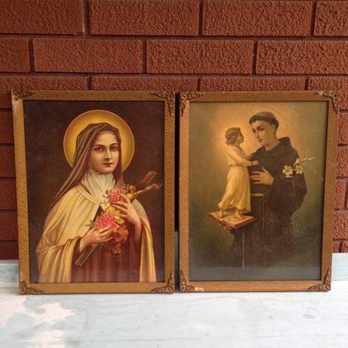 2X Vintage Religious Iconography Mary Ornate Framed Prints Icons